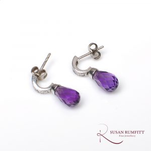 A Pair of Amethyst and Diamond Drop Pendant Earrings