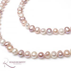 A Rope of Pink Vari-Coloured Freshwater Cultured Pearl Necklace