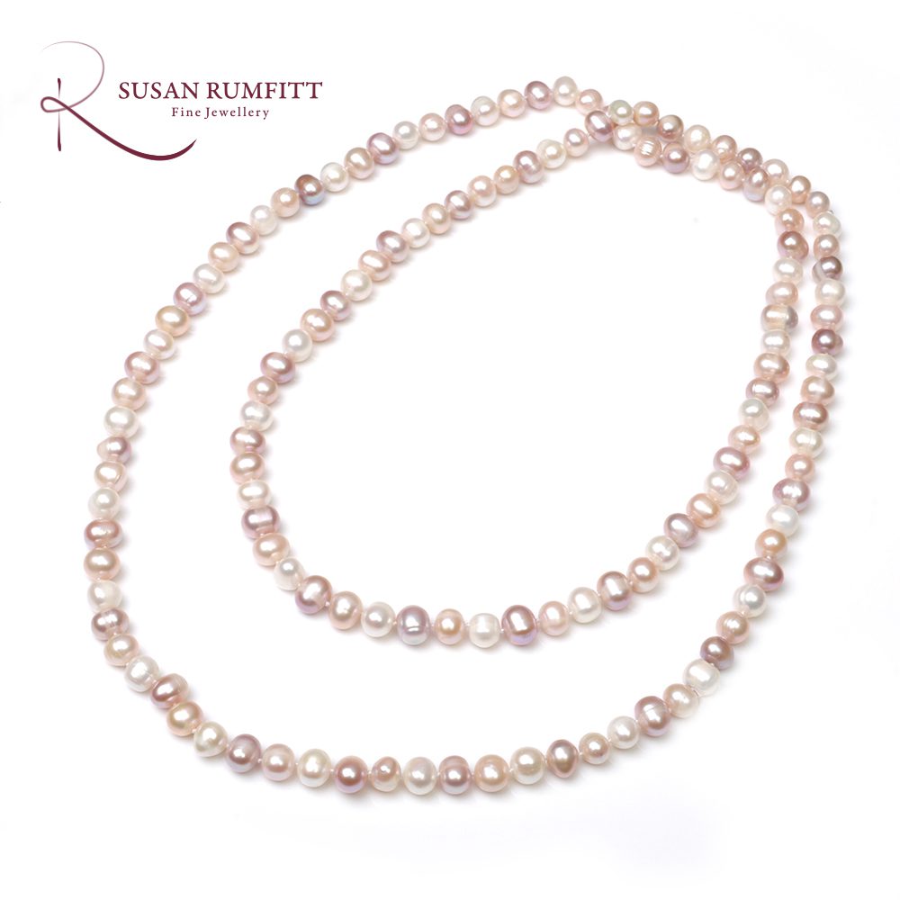 A Rope of Pink Vari-Coloured Freshwater Cultured Pearl Necklace