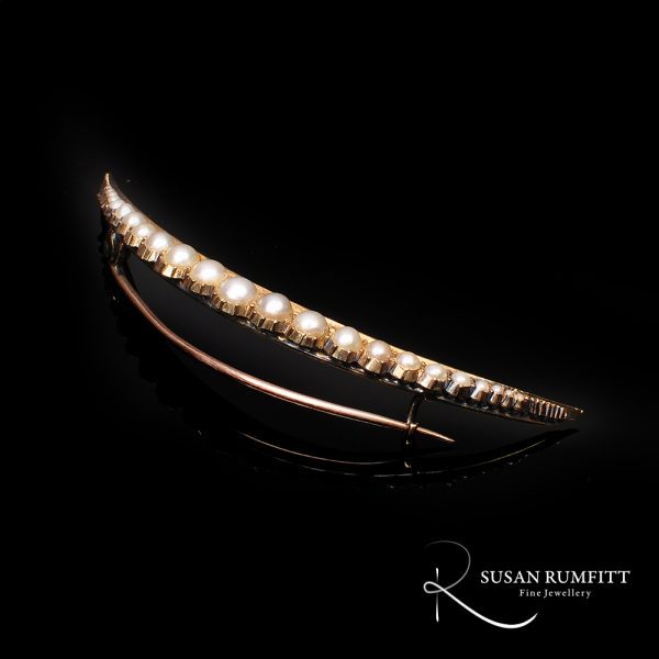 A Victorian Pearl Crescent Moon Brooch, circa 1880