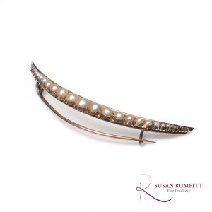 Victorian Pearl Crescent Moon Brooch