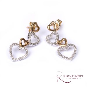 Diamond Heart Pendant Drop Earrings