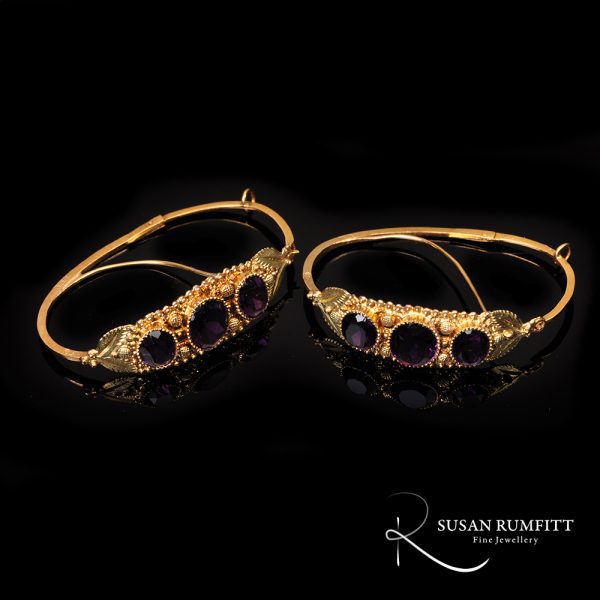 Antique French Etruscan Revival Amethyst Earrings Circa 1830