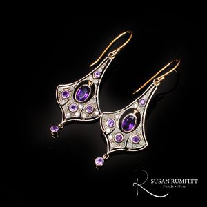 A Pair of Edwardian Amethyst and Diamond Drop Earrings
