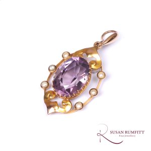A Late Victorian Amethyst and Seed Pearl Pendant
