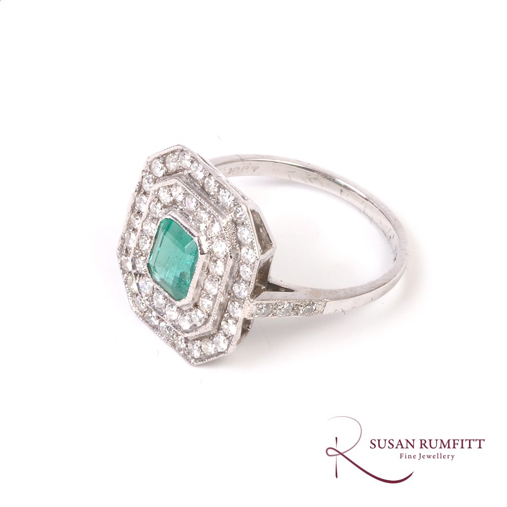 An Art Deco Style Emerald and Diamond Tablet Ring