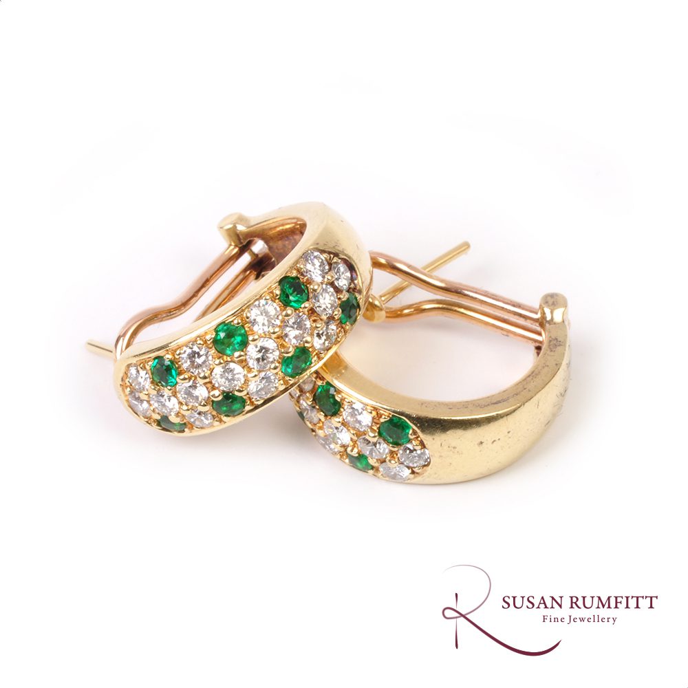 A Pair of Emerald and Diamond Half Hoop Earrings