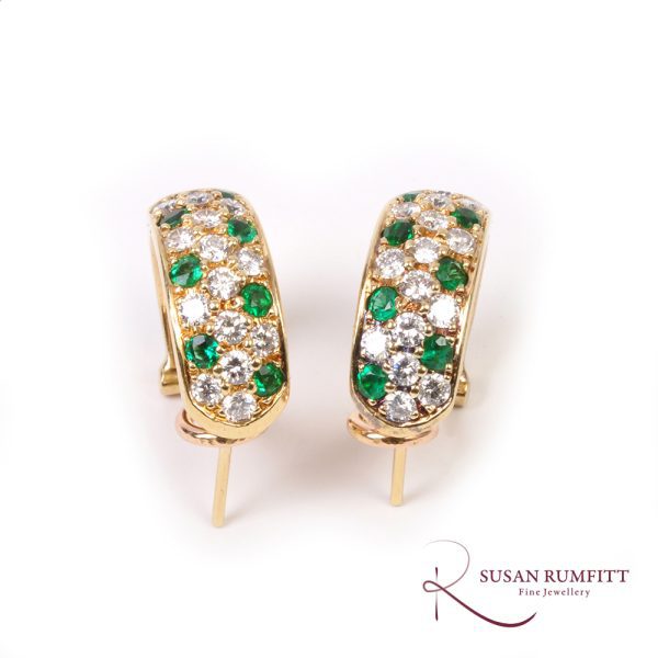 A Pair of Emerald and Diamond Half Hoop Earrings