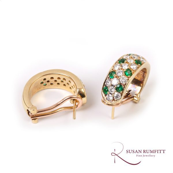 A Pair of Emerald and Diamond Half Hoop Earrings