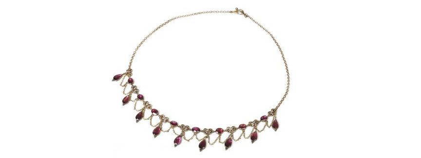 Early Victorian Garnet Garland Fringe Necklace