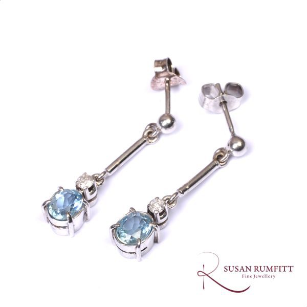 A Pair of Aquamarine and Diamond Drop Earrings
