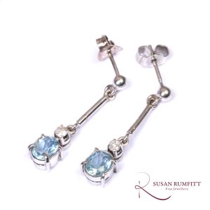 A Pair of Aquamarine and Diamond Drop Earrings