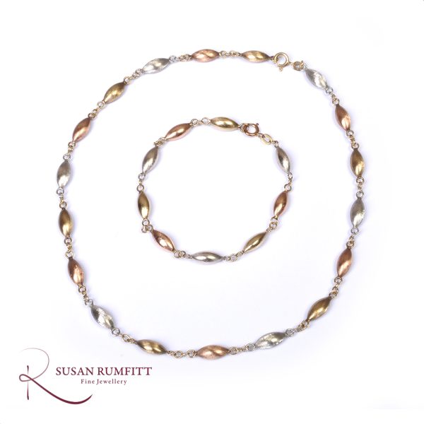 A Three Colour Gold Necklace and Bracelet Set