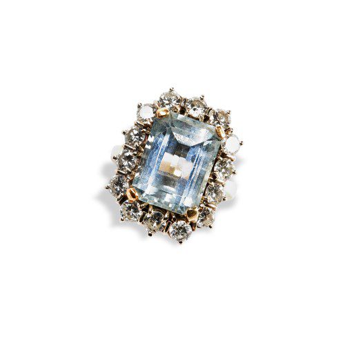 An aquamarine and diamond ring