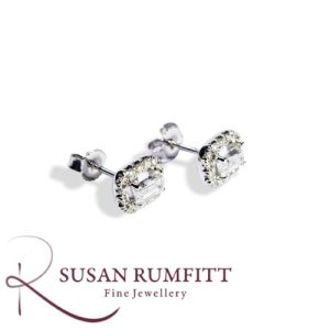 A Pair of Emerald Cut Diamond Cluster Stud Earrings