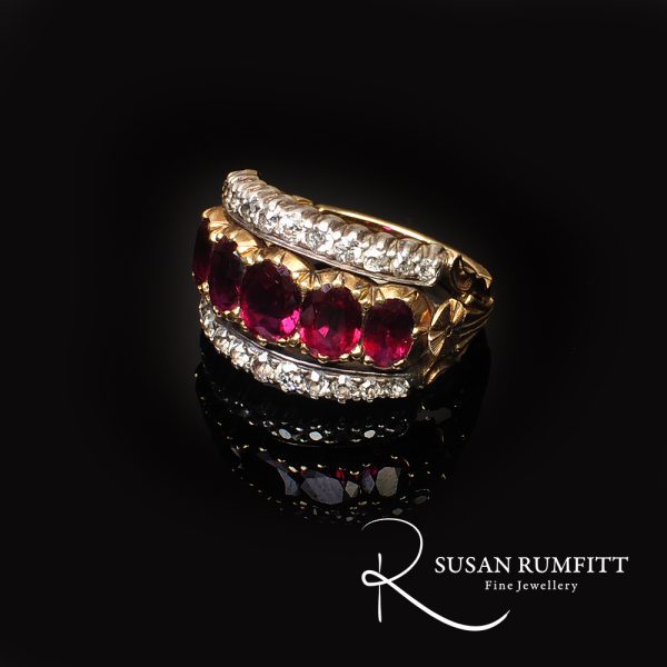 A Ruby and Diamond Ring in Yellow Gold