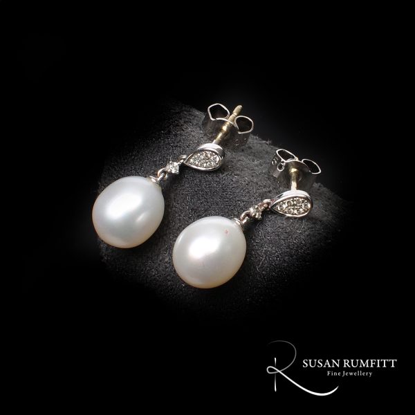 Cultured Pearl and Diamond Drop Pendant Earrings