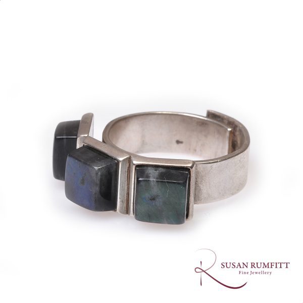 David Andersen, Norway; Labraordite Three Stone Silver Ring