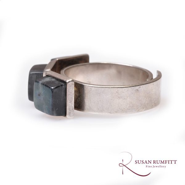 David Andersen, Norway; Labraordite Three Stone Silver Ring