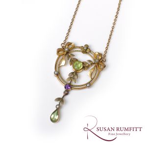 396M A Late Victorian Periot, Amethsyt and Pearl pendant, circa 1890-1900 Suffragette pendant Suffragette necklace