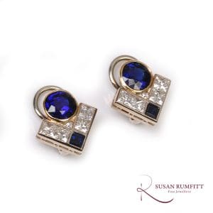 397M Art Deco Style Sapphire and Diamond Clip Earrings