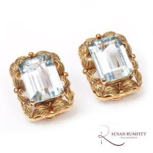 399M Aquamarine and Gold Clip Earrings
