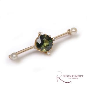 404M An Edwardian Green Sapphire, Diamond, and Pearl Brooch