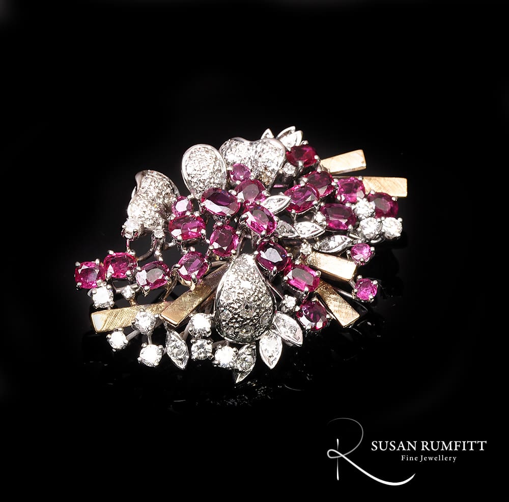 407M A Ruby and Diamond Abstract Spray Brooch, circa 1960