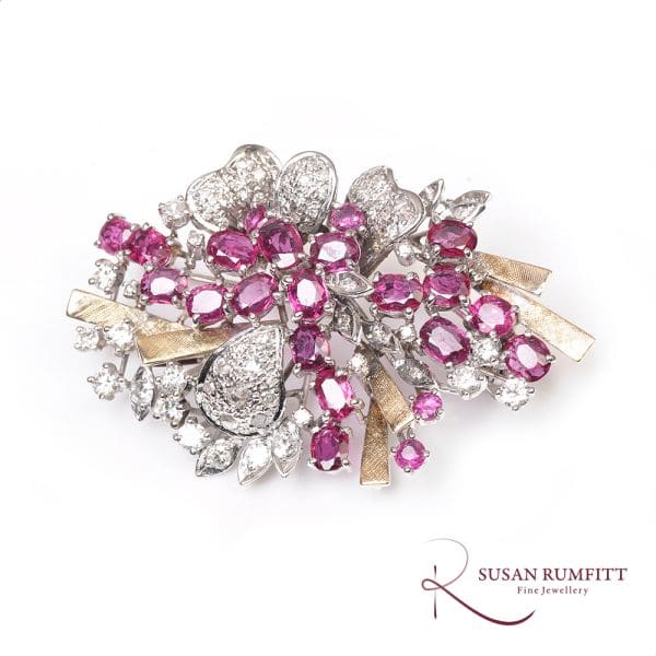 407M A Ruby and Diamond Abstract Spray Brooch, circa 1960