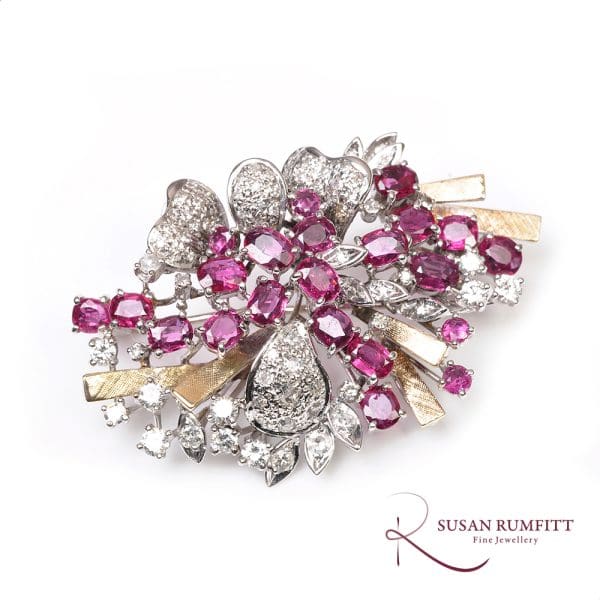 407M A Ruby and Diamond Abstract Spray Brooch, circa 1960