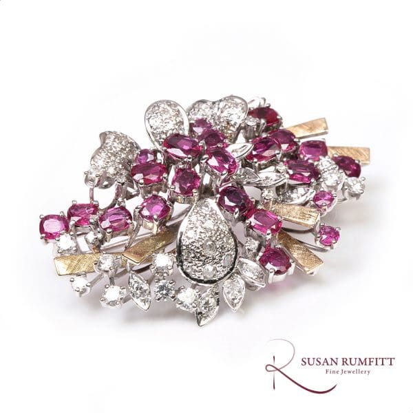407M A Ruby and Diamond Abstract Spray Brooch, circa 1960