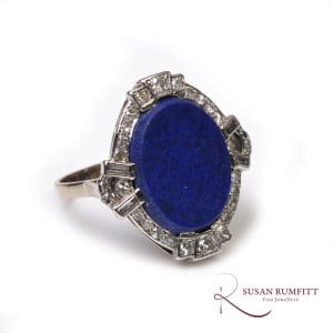 408M A Lapis Lazuli and Diamond Art Deco Ring