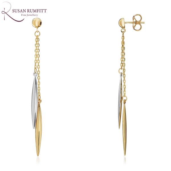 A Pair of Bi-Coloured Gold Drop Pendant Earrings
