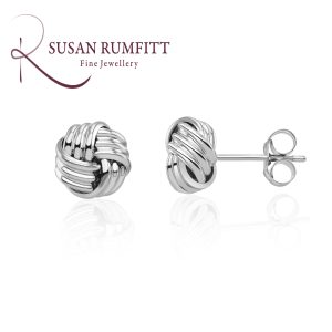 439V White Gold Ribbed Knot Stud Earrings